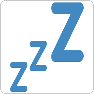 A blue and white icon of a sleeping person.
