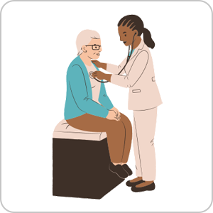 A doctor is examining an older person 's throat.